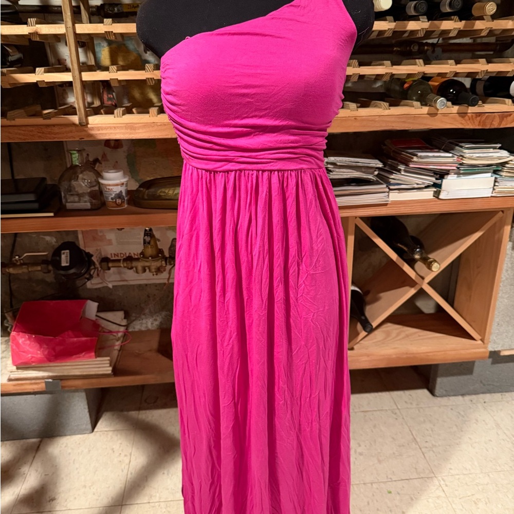 Soma Soft Jersey One Shoulder Knot Maxi Dress Wild Berry Pink Pockets S‎